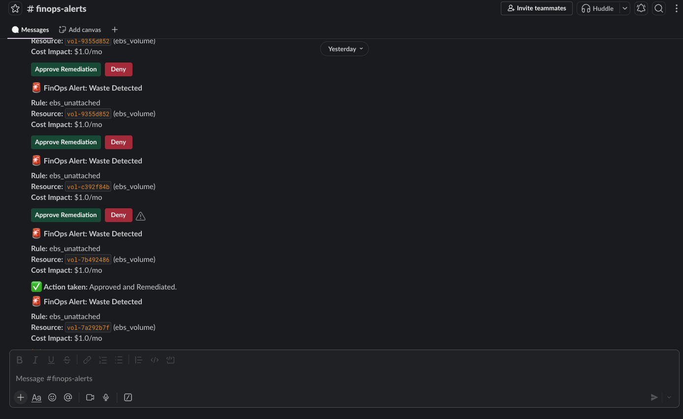 Slack alert with Approve and Deny buttons
